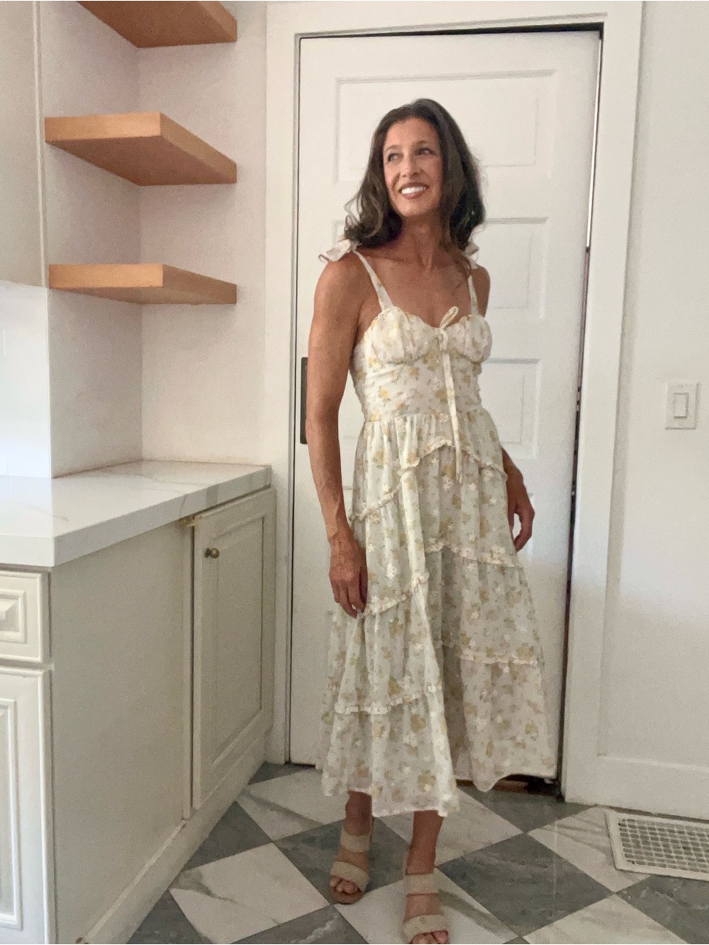 💛 Morning Lavender Margot Ruffled Midi Dress S Floral Cottagecore STORIA